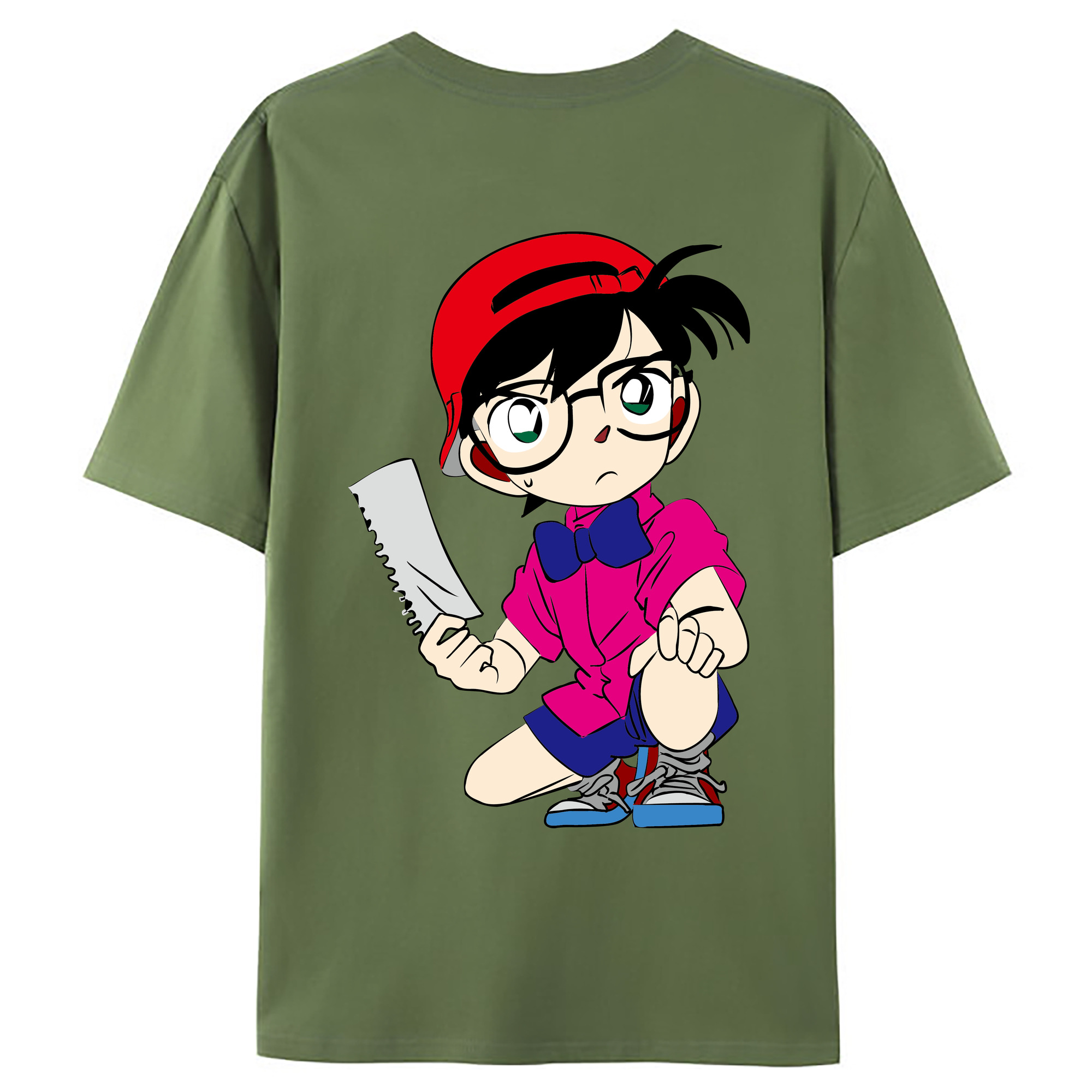 （画像用） 名探偵コナン 江戸川 コナン Detective Conan Conan Edogawa 綿100％ メンズ半袖Tシャツ（バックプリント） 通気性